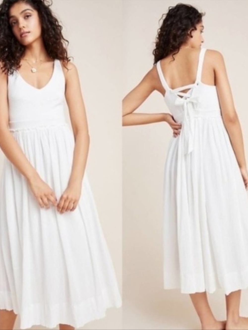 Anthropology White Cotton Sundress Fully Lined Cotton Blend  Small